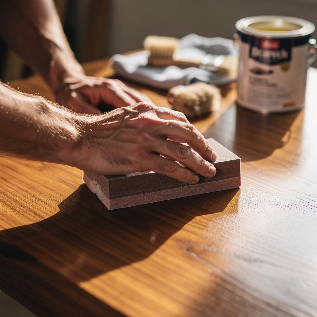 D & C's Wood Restorations San Diego expert craftsman refinishing a wood floor in a local home