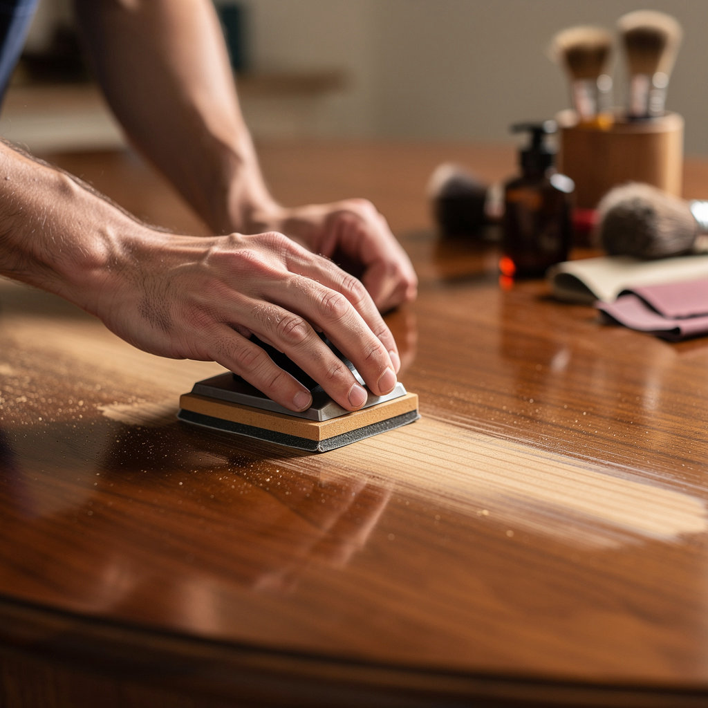 D & C's Wood Restorations San Diego expert craftsman refinishing a wood floor in a San Diego home