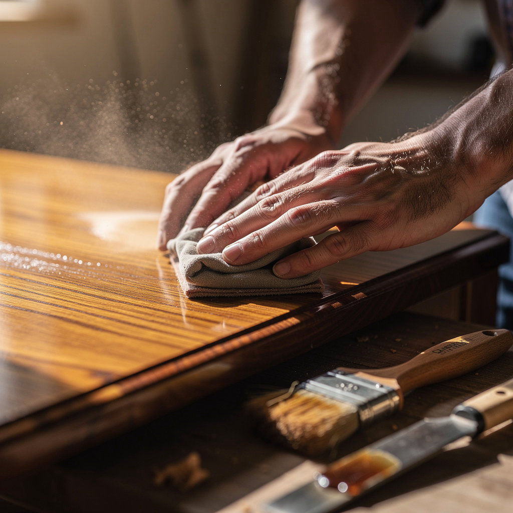 D & C's Wood Restorations San Diego artisan demonstrating careful craftsmanship on a wood restoration project