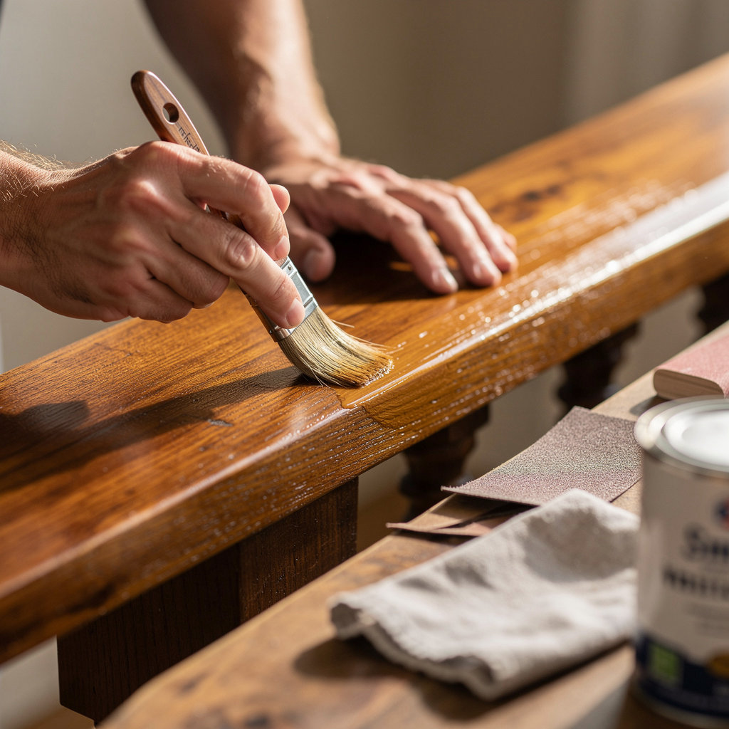 D & C's Wood Restorations San Diego expert craftsman carefully restoring a fine wood surface with precision tools